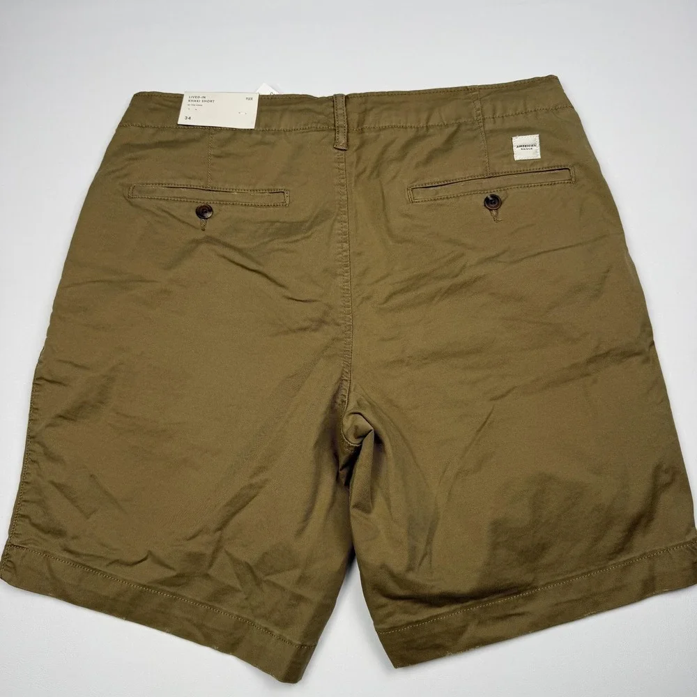 American Eagle Shorts Mens 34 Beige Flex Lived-In Khaki Chino 9 Inseam Casual